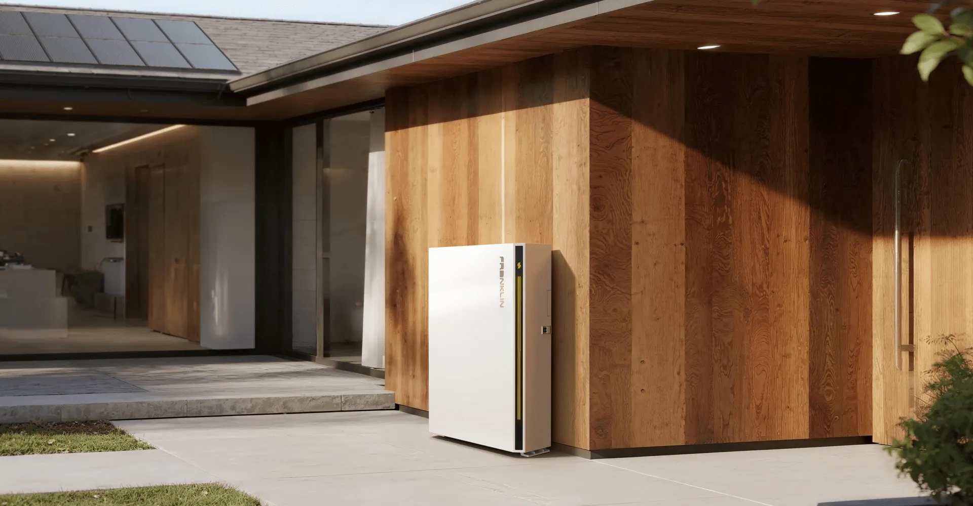 FranklinWH home battery beside a home